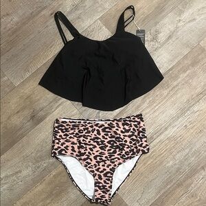 Pink Top With Leopard Print Tankini Swimsuit